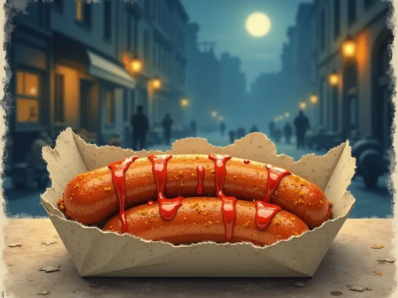 Illustration des Traums: Currywurst mit Pommes