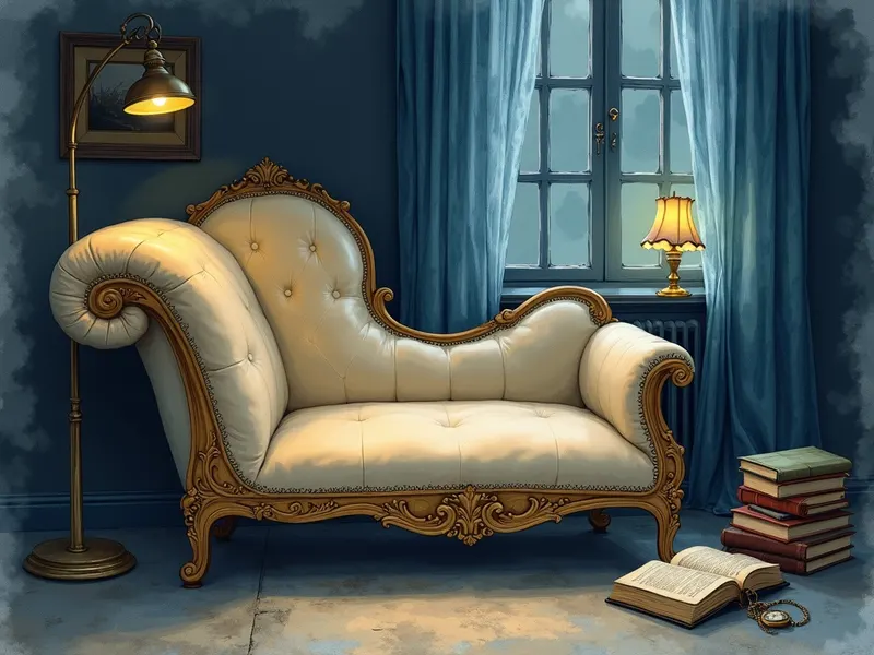Traumdeutung nach Freud: eine Couch im Halbdunkel, Symbol der Psychoanalyse